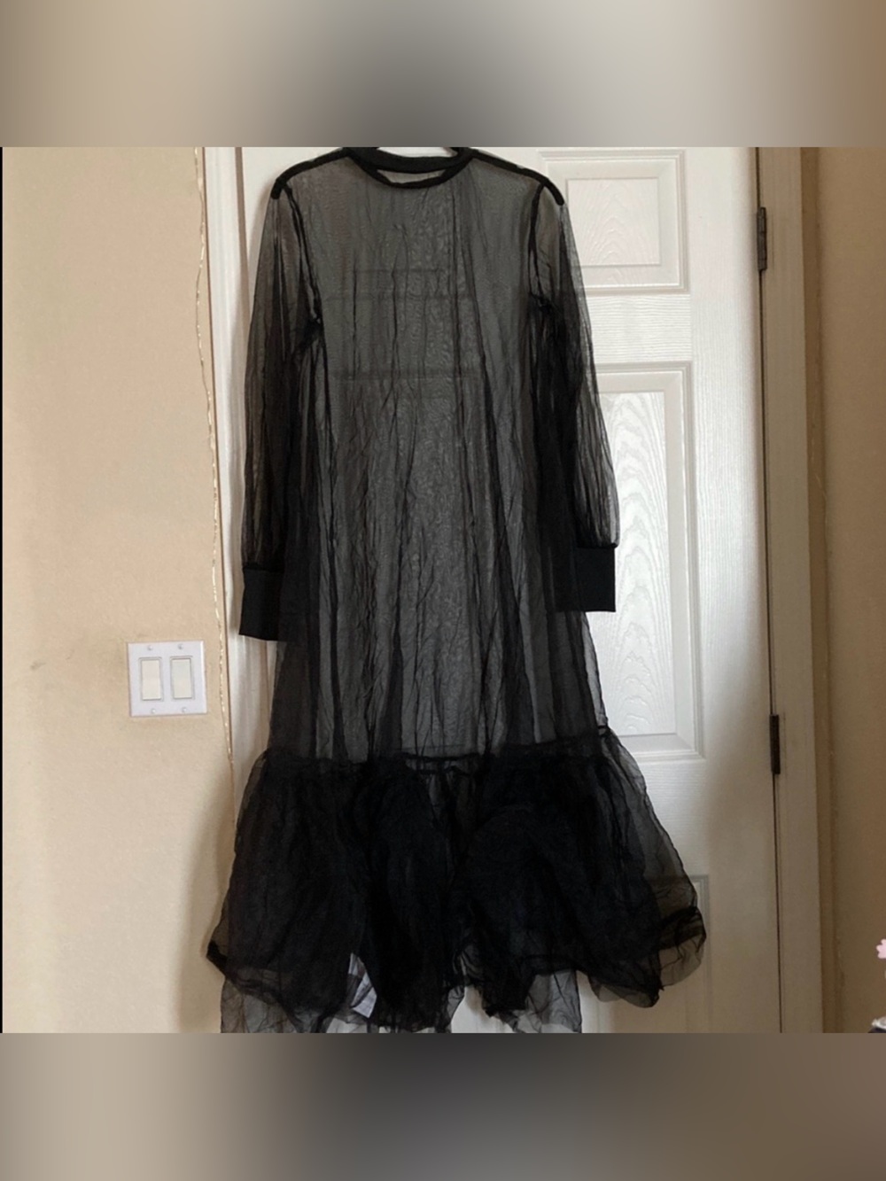 🖤Sheer Black Long Sleeve Flowing Dress with Ruffle Cuff